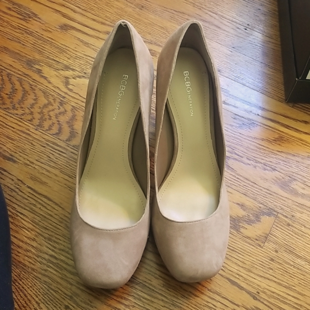 taupe suede platform heels with square toe size 10,  BCBG generation
